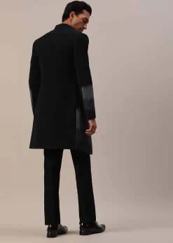Black Cut Dana Embroidered Indowestern In Suiting Fabric