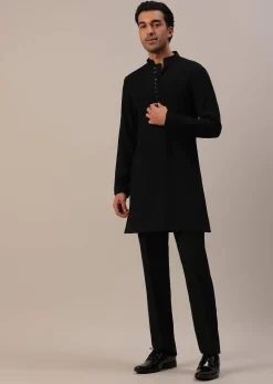 Black Cut Dana Embroidered Indowestern In Suiting Fabric