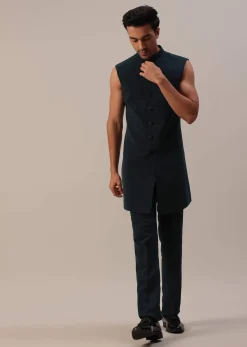Black Cut Dana Embroidered Indowestern In Suiting Fabric
