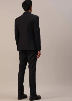 Black Cut Work Embroidered Tuxedo Set In Terry Rayon