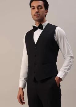 Black Cut Work Embroidered Tuxedo Set In Terry Rayon