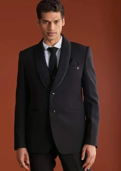 Black Cutdana Embroidereid Tuxedo Set With Accessories