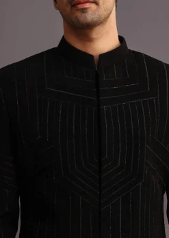 Black Cutdana Indowestern Trouser Suit