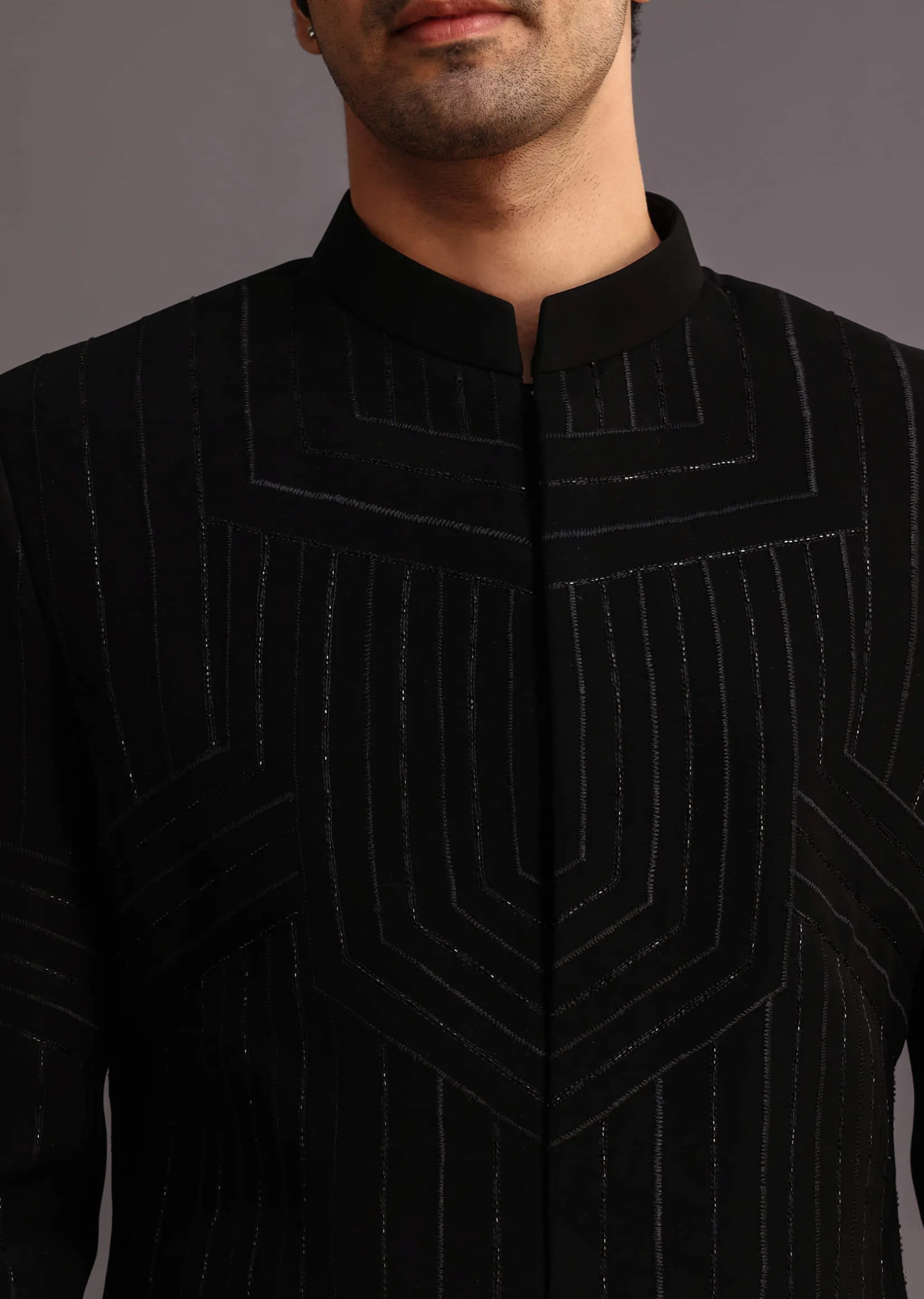 Black Cutdana Indowestern Trouser Suit