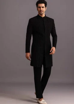 Black Cutdana Indowestern Trouser Suit