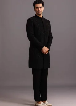 Black Cutdana Indowestern Trouser Suit