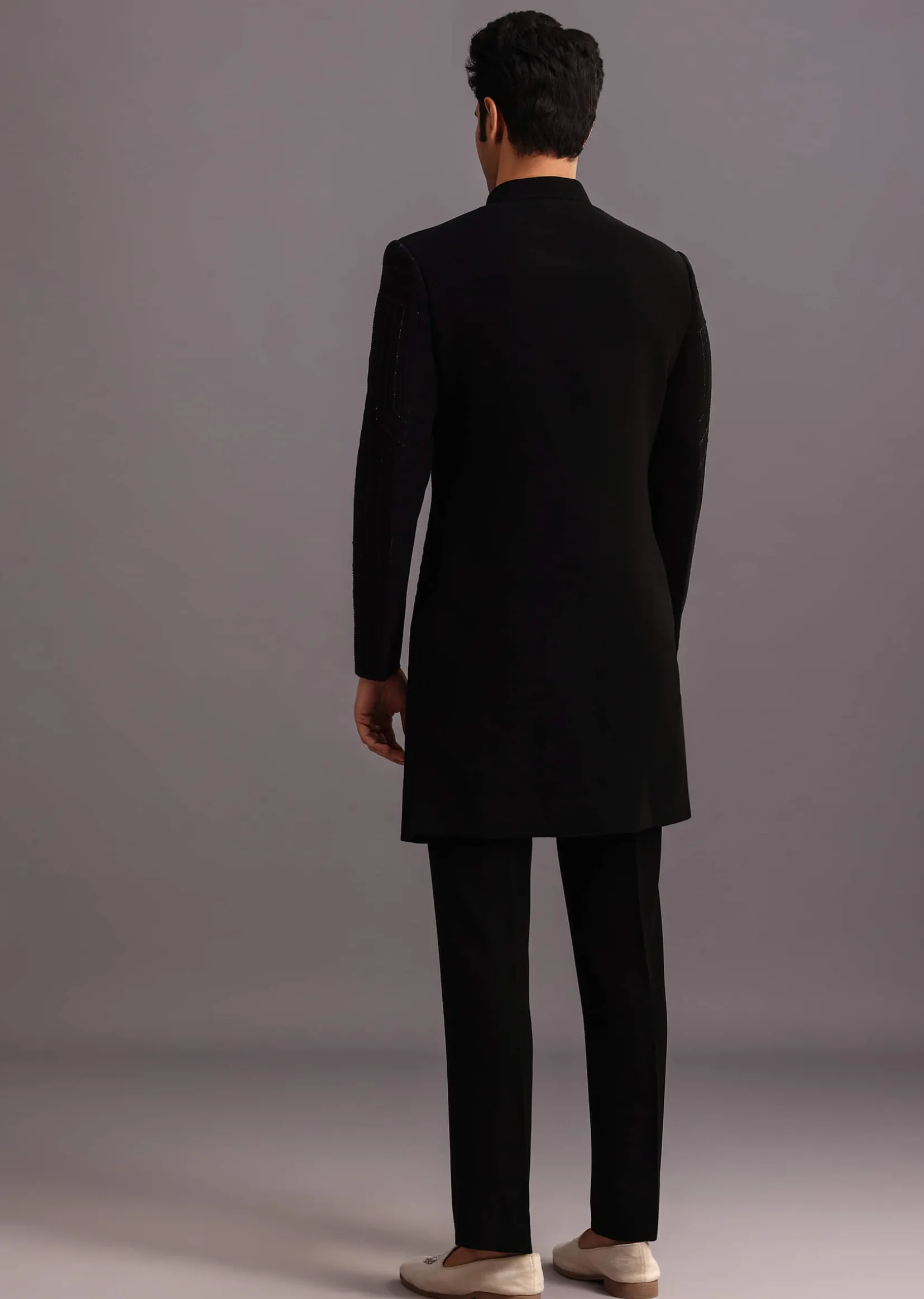 Black Cutdana Indowestern Trouser Suit