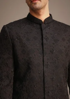 Black Cutdana Work Indowestern Set
