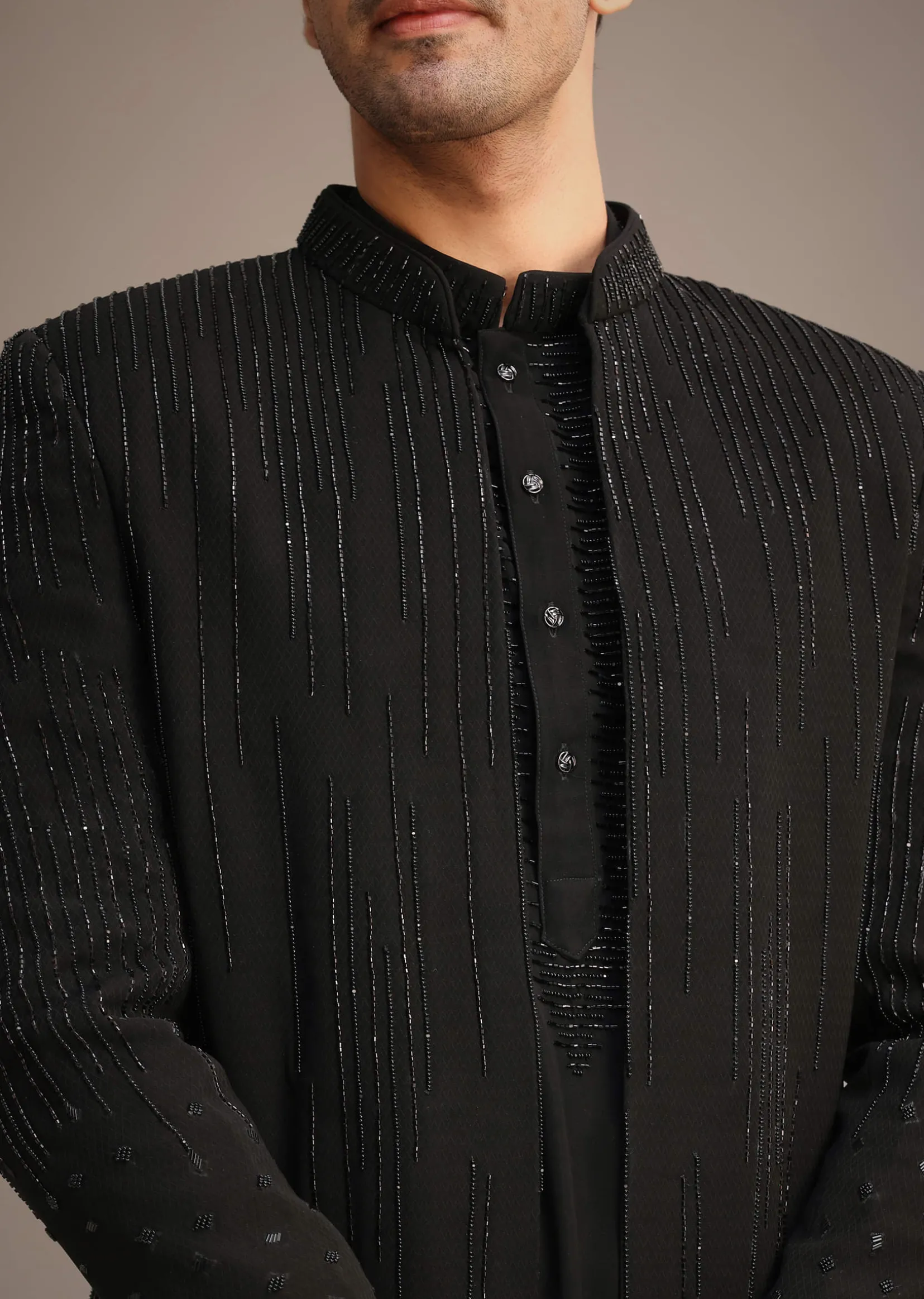 Black Cutdana Work Indowestern And Kurta Set