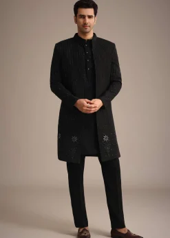Black Cutdana Work Indowestern And Kurta Set