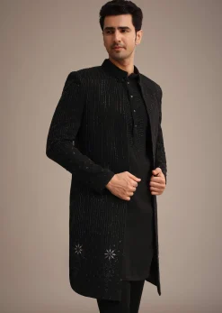 Black Cutdana Work Indowestern And Kurta Set