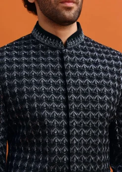 Black Cutdana Work Sherwani Set For Men