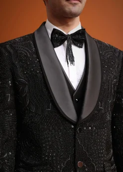 Black Cutwork Stone Embellished Tuxedo Set