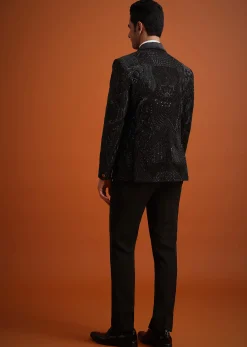 Black Cutwork Stone Embellished Tuxedo Set