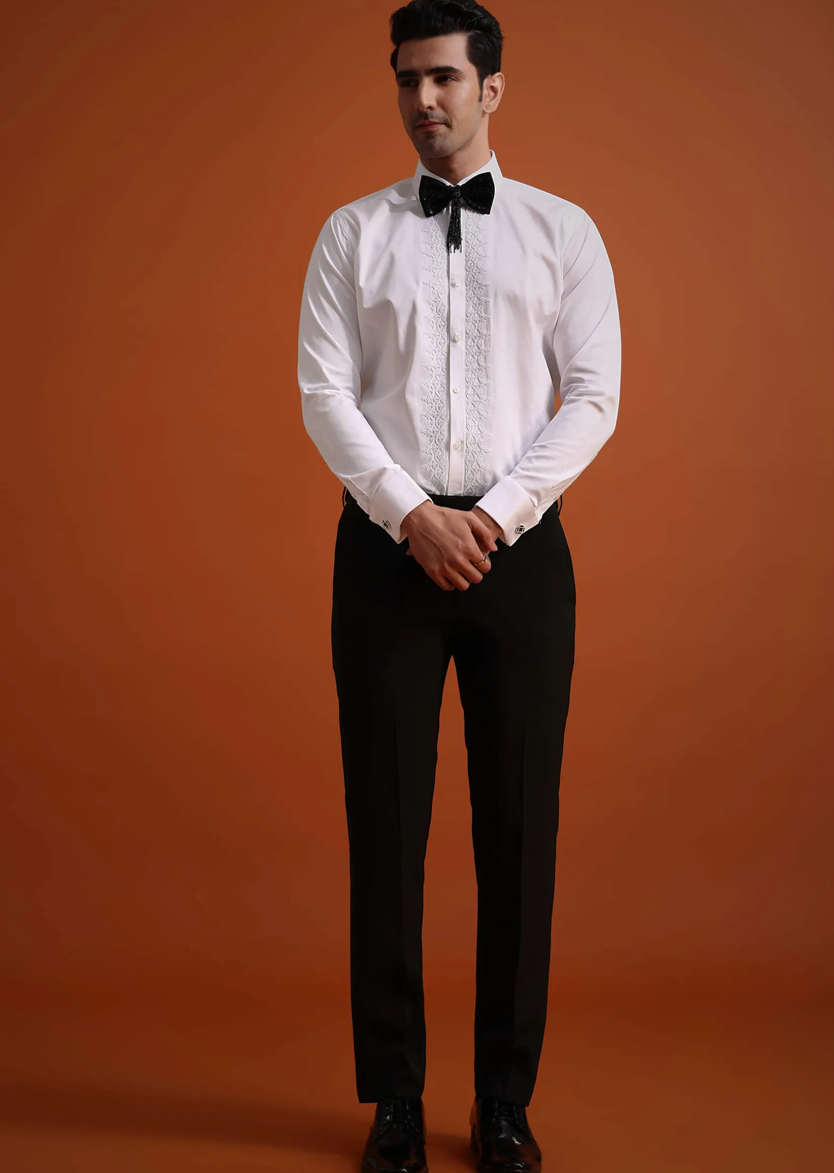 Black Cutwork Stone Embellished Tuxedo Set