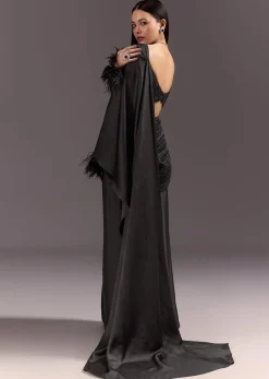 Black 3D Patchwork Cutdana Drape Saree With Sleeveless Overlap Blouse