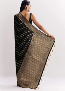 Black Dola Silk Saree With Woven Butti Work Border