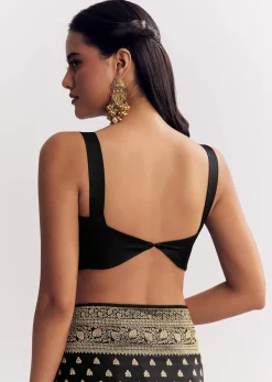 Black Dola Silk Saree With Woven Butti Work Border