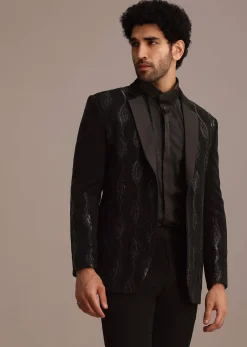 Black Embellished Blazer and Pant Set