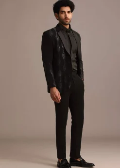 Black Embellished Blazer and Pant Set