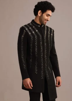 Black Embellished Indo Western Suit