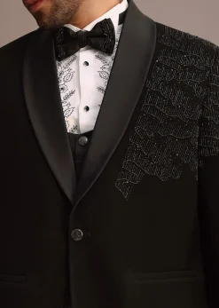 Black Embellished Tuxedo Suit