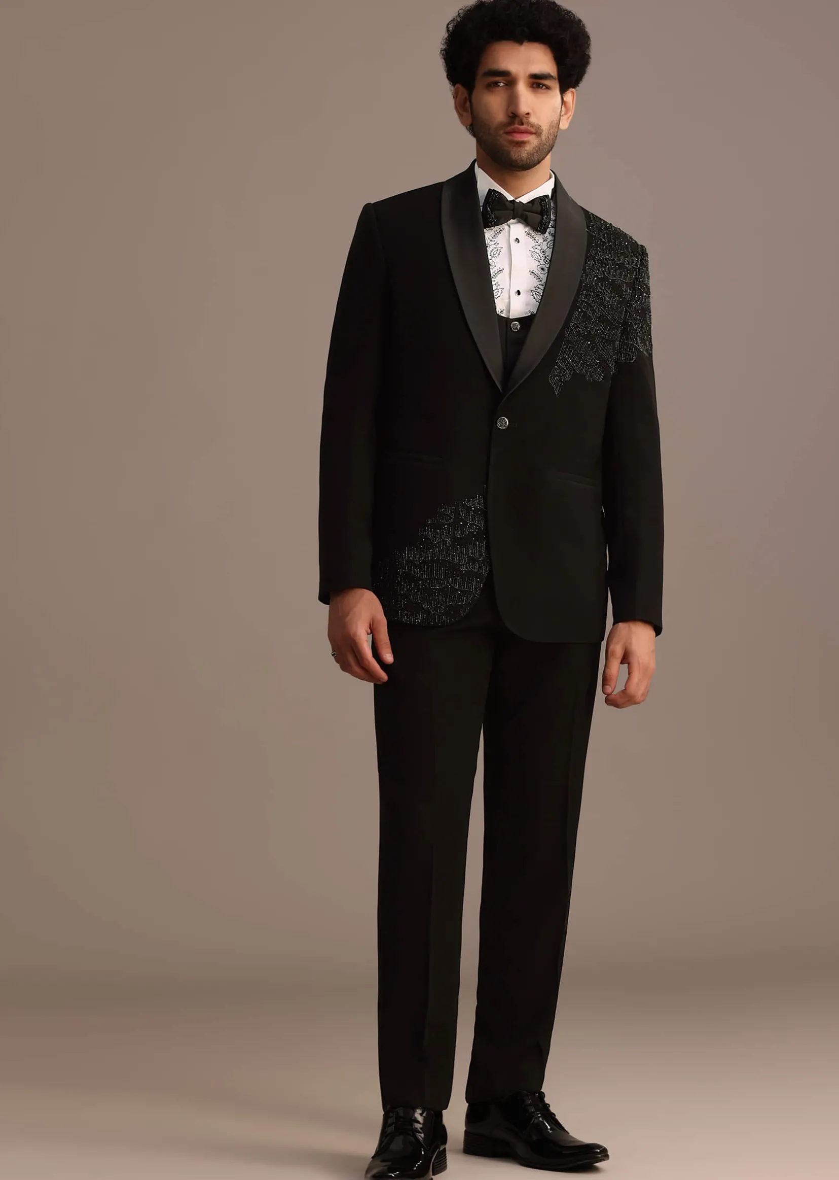 Black Embellished Tuxedo Suit