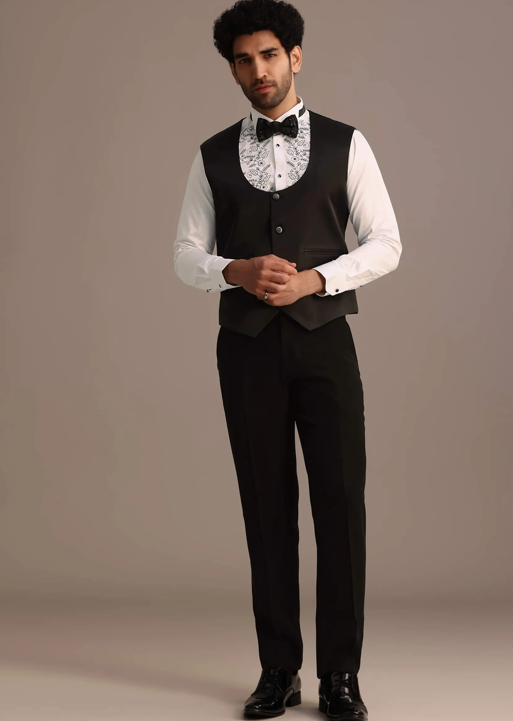 Black Embellished Tuxedo Suit