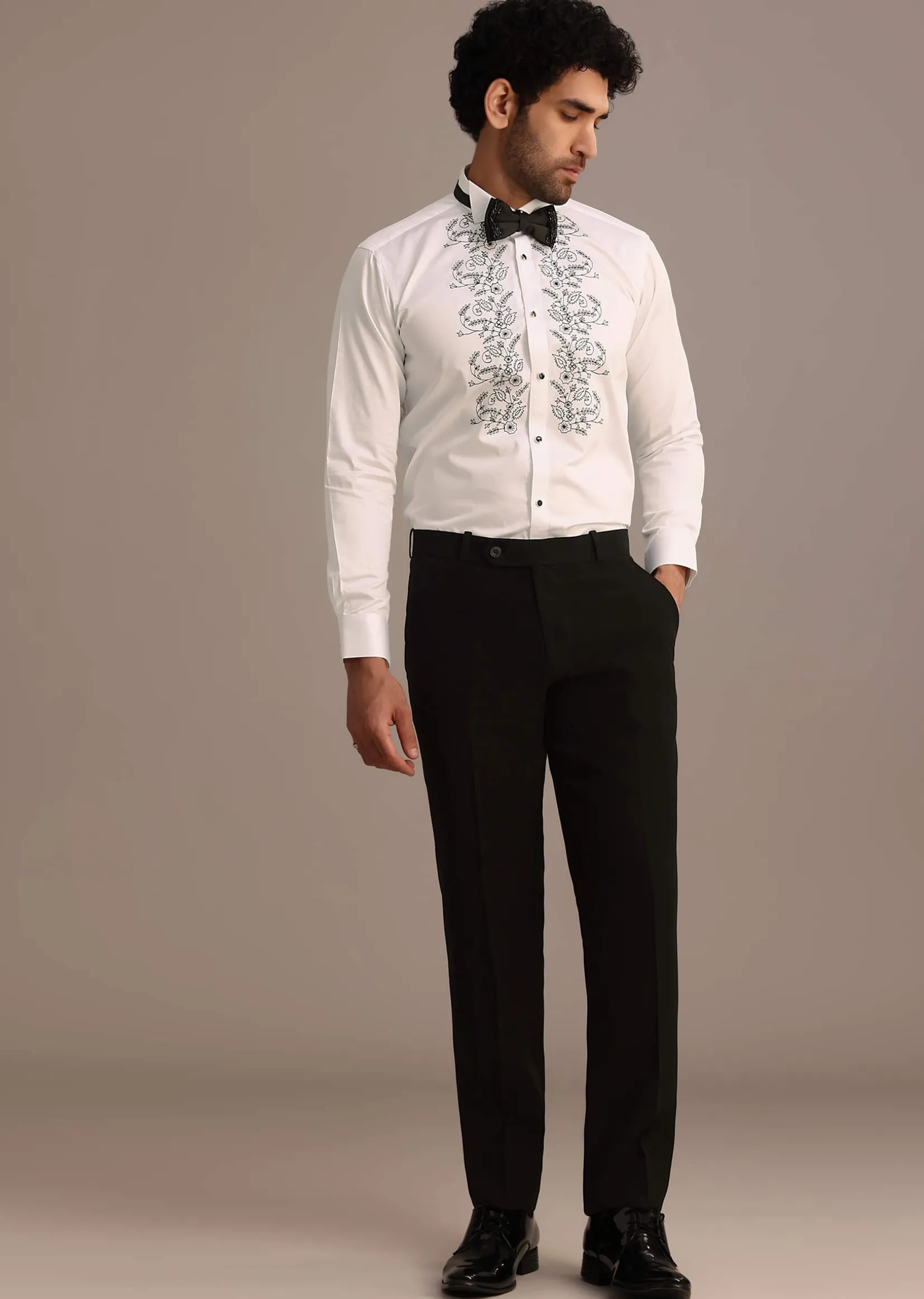 Black Embellished Tuxedo Suit
