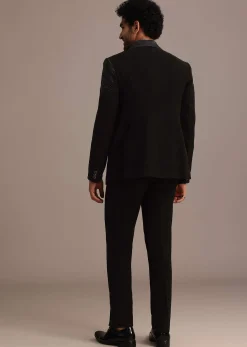 Black Embellished Tuxedo Suit