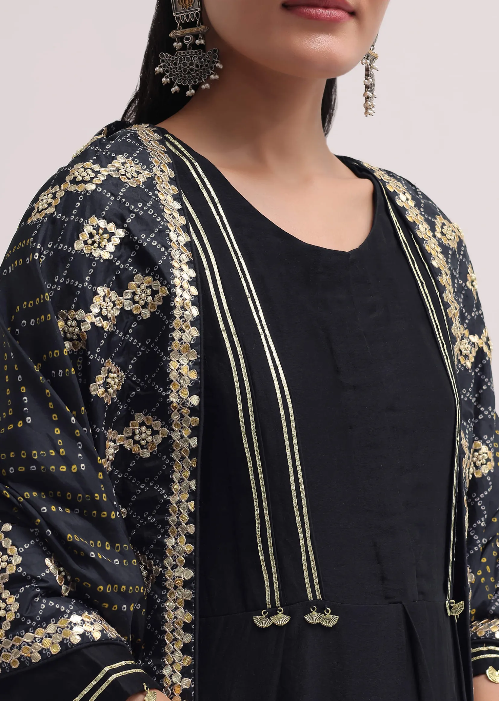 Black Embroidered Chanderi Anarkali Set