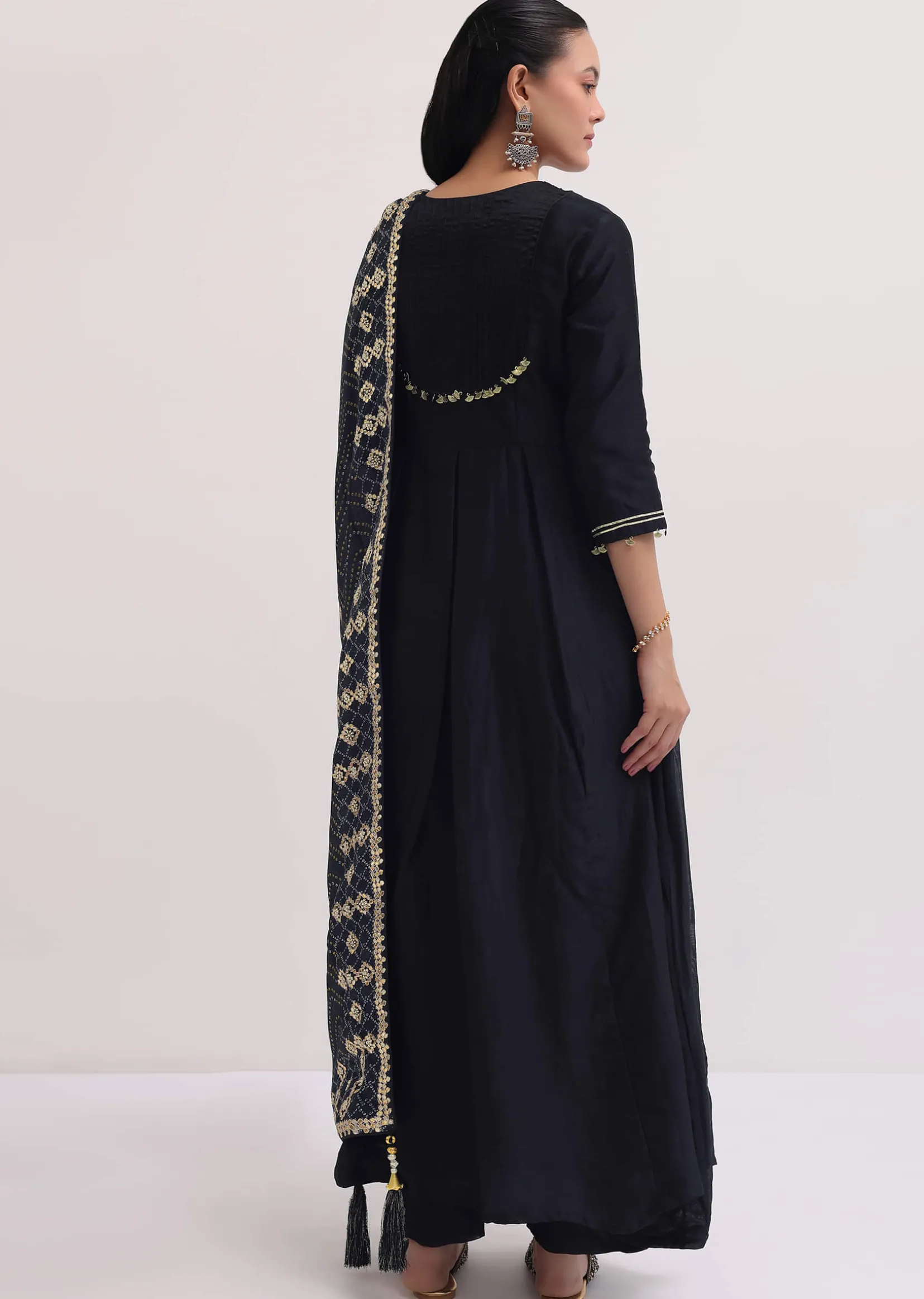 Black Embroidered Chanderi Anarkali Set