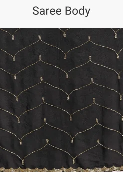 Black Embroidered Chinon Saree With Cut Dana Work