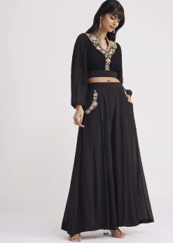 Black Embroidered Croptop And Palazzo