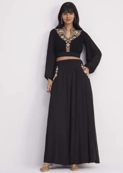 Black Embroidered Croptop And Palazzo