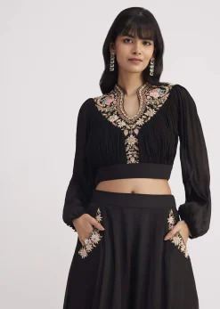 Black Embroidered Croptop And Palazzo