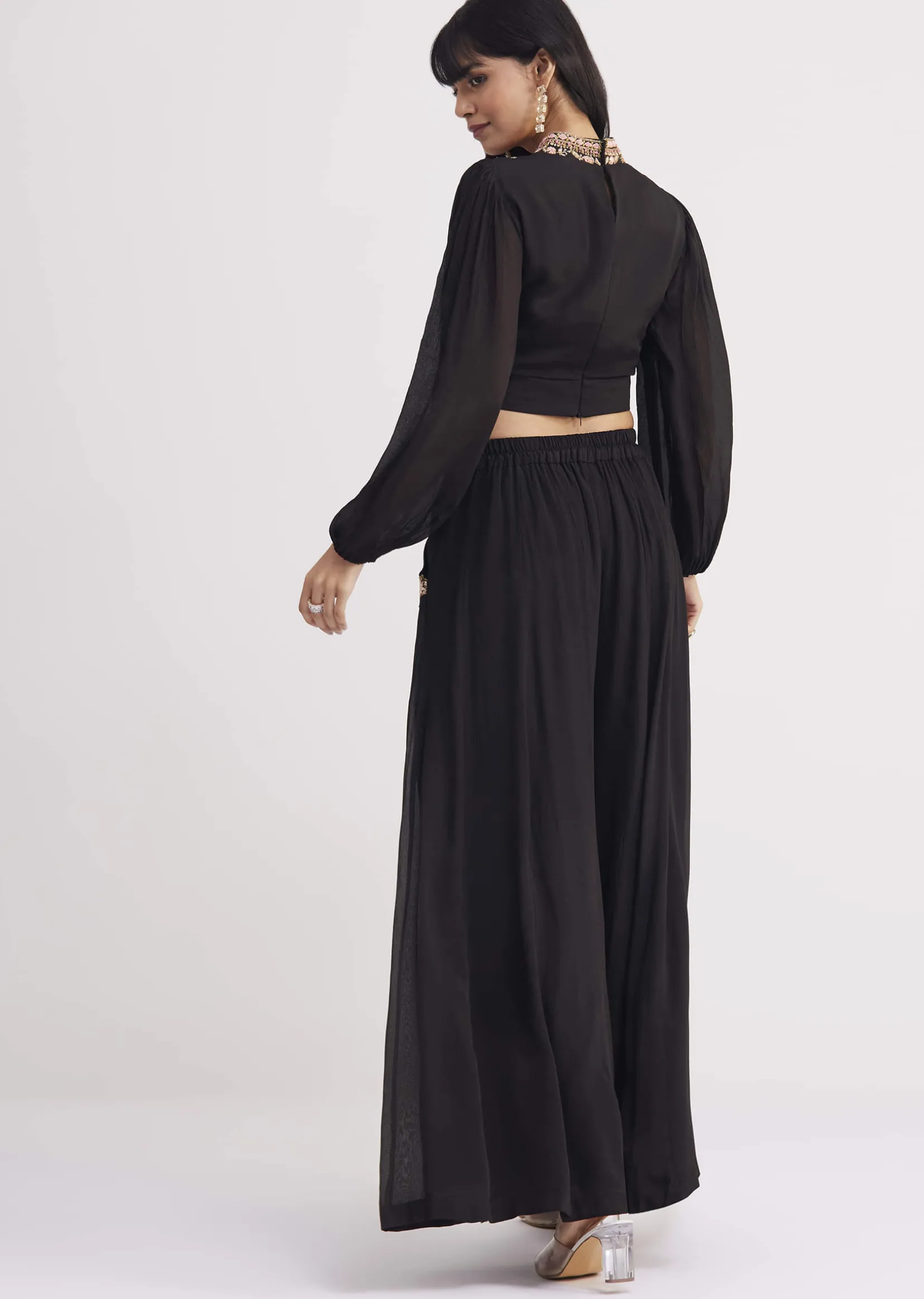 Black Embroidered Croptop And Palazzo