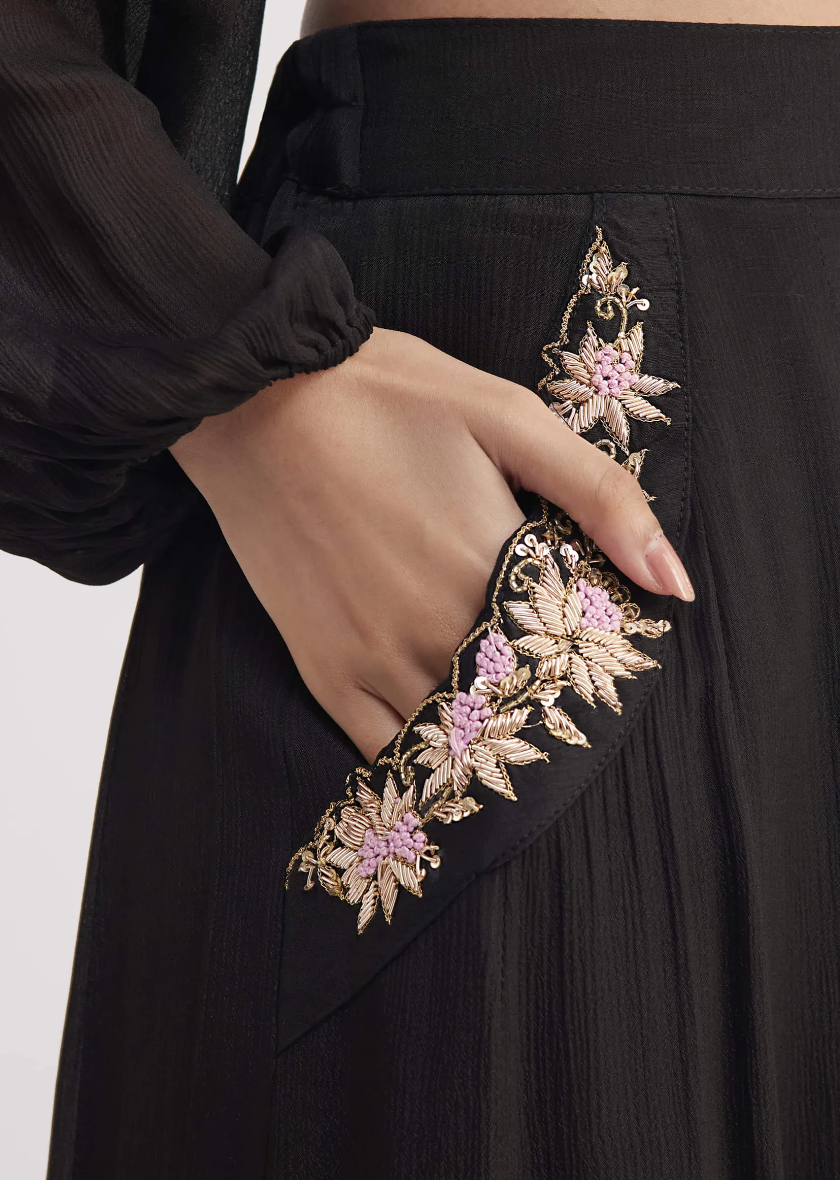 Black Embroidered Croptop And Palazzo