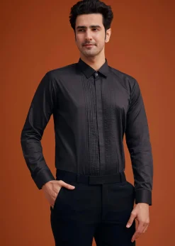 Black Embroidered Floral Tuxedo Set