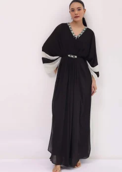 Black Embroidered Georgette Kaftaan Gown