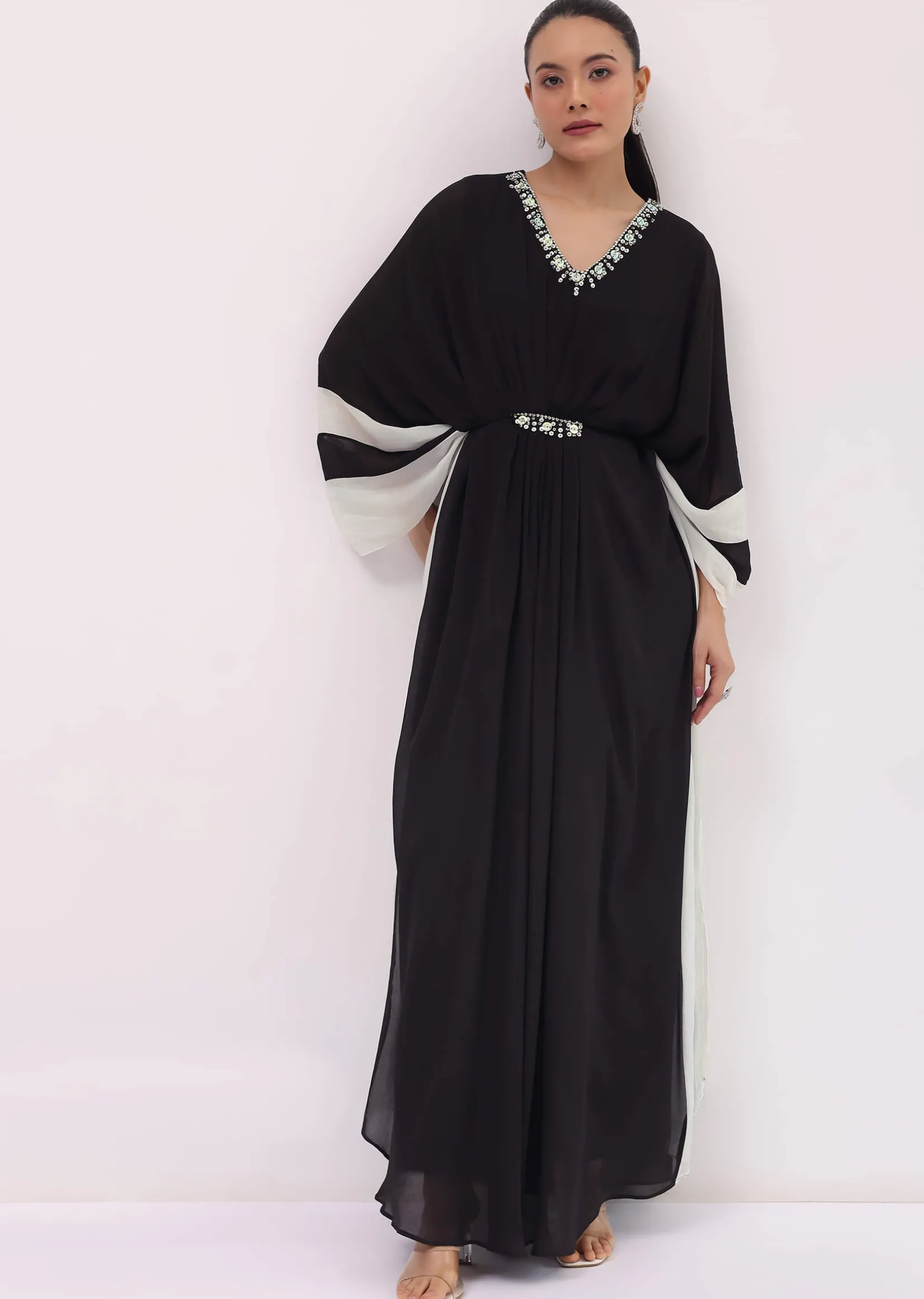 Black Embroidered Georgette Kaftaan Gown