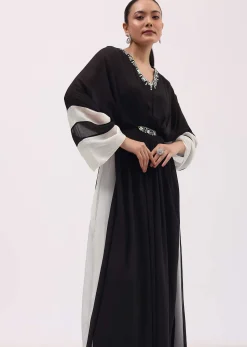 Black Embroidered Georgette Kaftaan Gown