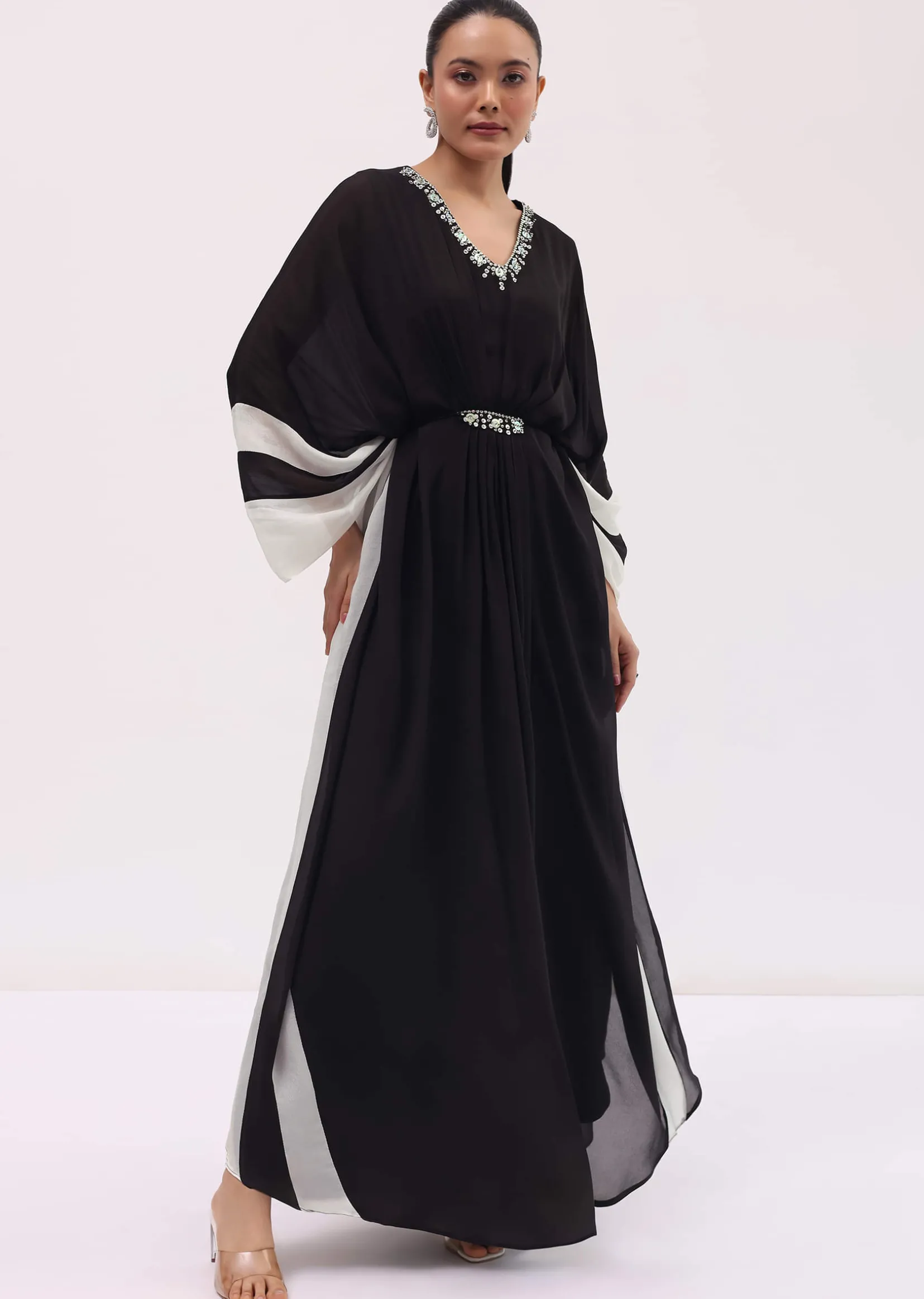 Black Embroidered Georgette Kaftaan Gown