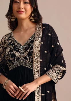 Black Embroidered Georgette Anarkali Suit