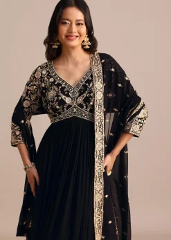 Black Embroidered Georgette Anarkali Suit
