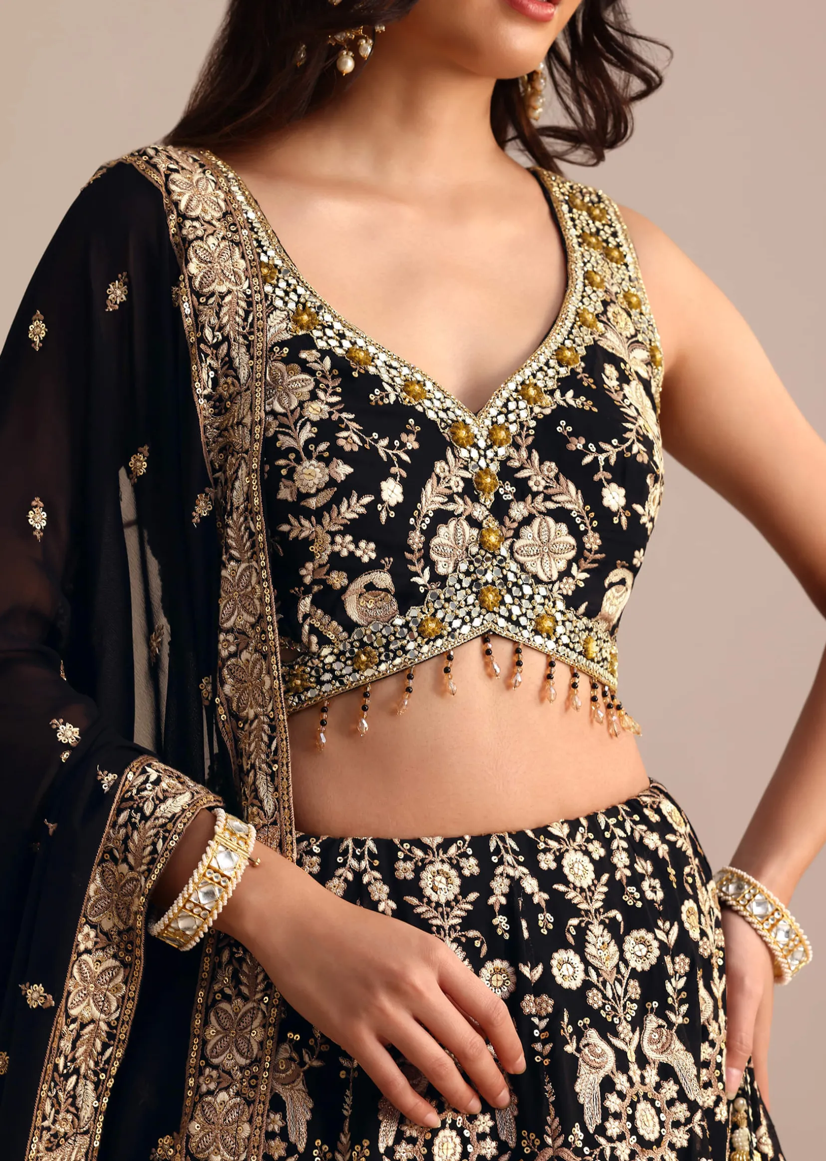 Black Embroidered Georgette Lehenga Choli With Dupatta