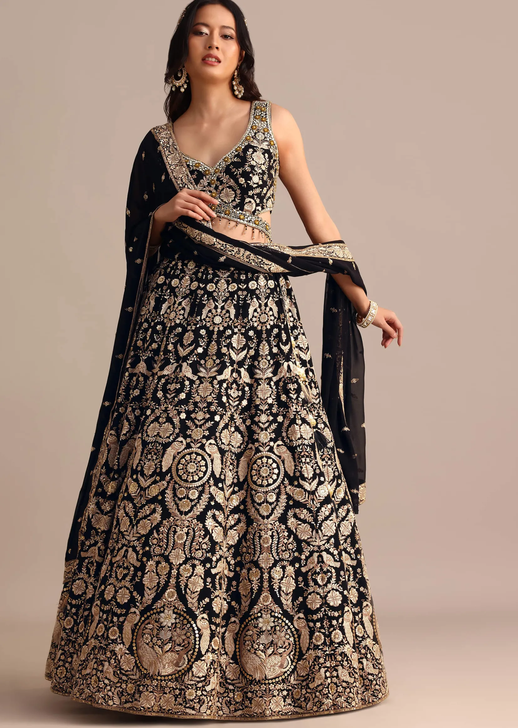 Black Embroidered Georgette Lehenga Choli With Dupatta