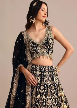 Black Embroidered Georgette Lehenga Choli With Dupatta