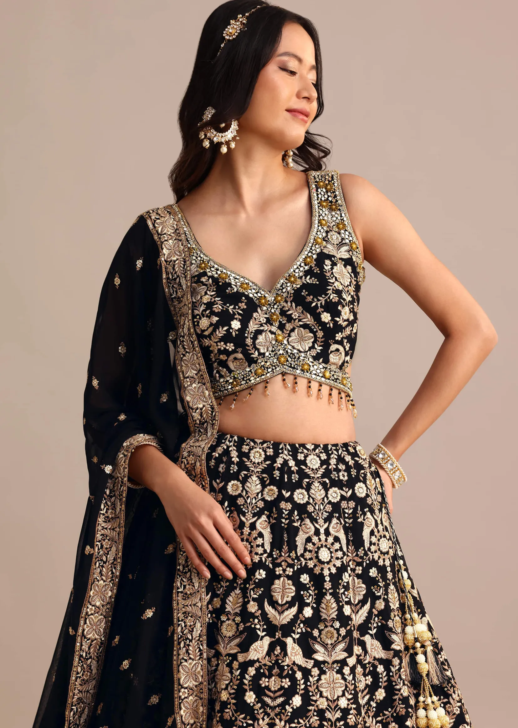 Black Embroidered Georgette Lehenga Choli With Dupatta