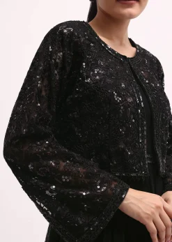 Black Embroidered Georgette Anarkali Set